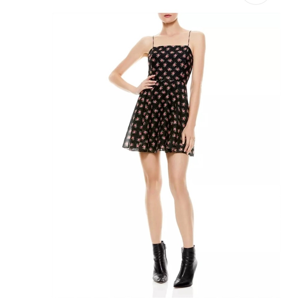 NWT Alice + Olivia Glinda Mini Dress Heirloom Black Rose Floral Romantic Sz 14